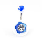 Acrylic 14 Gauge Flower Design Belly Rings with CZ - 5 Pack