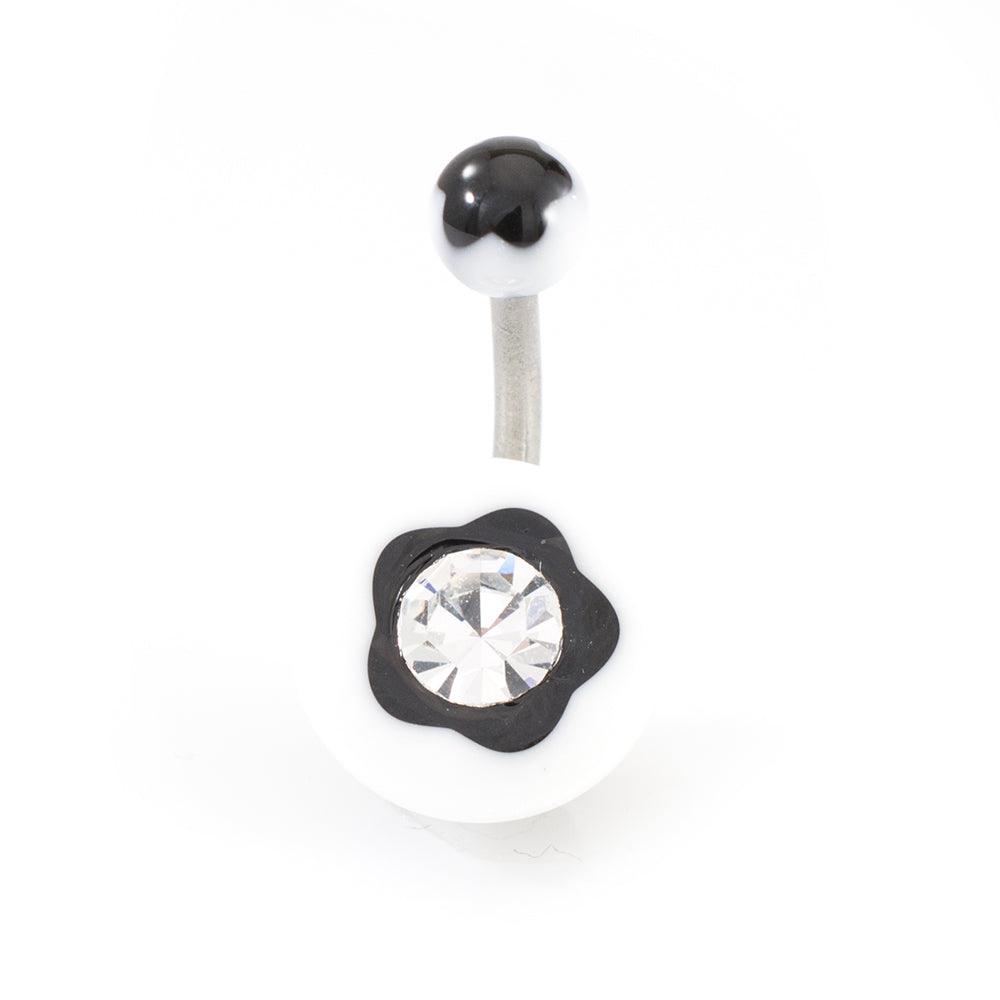 Acrylic 14 Gauge Flower Design Belly Rings with CZ - 5 Pack