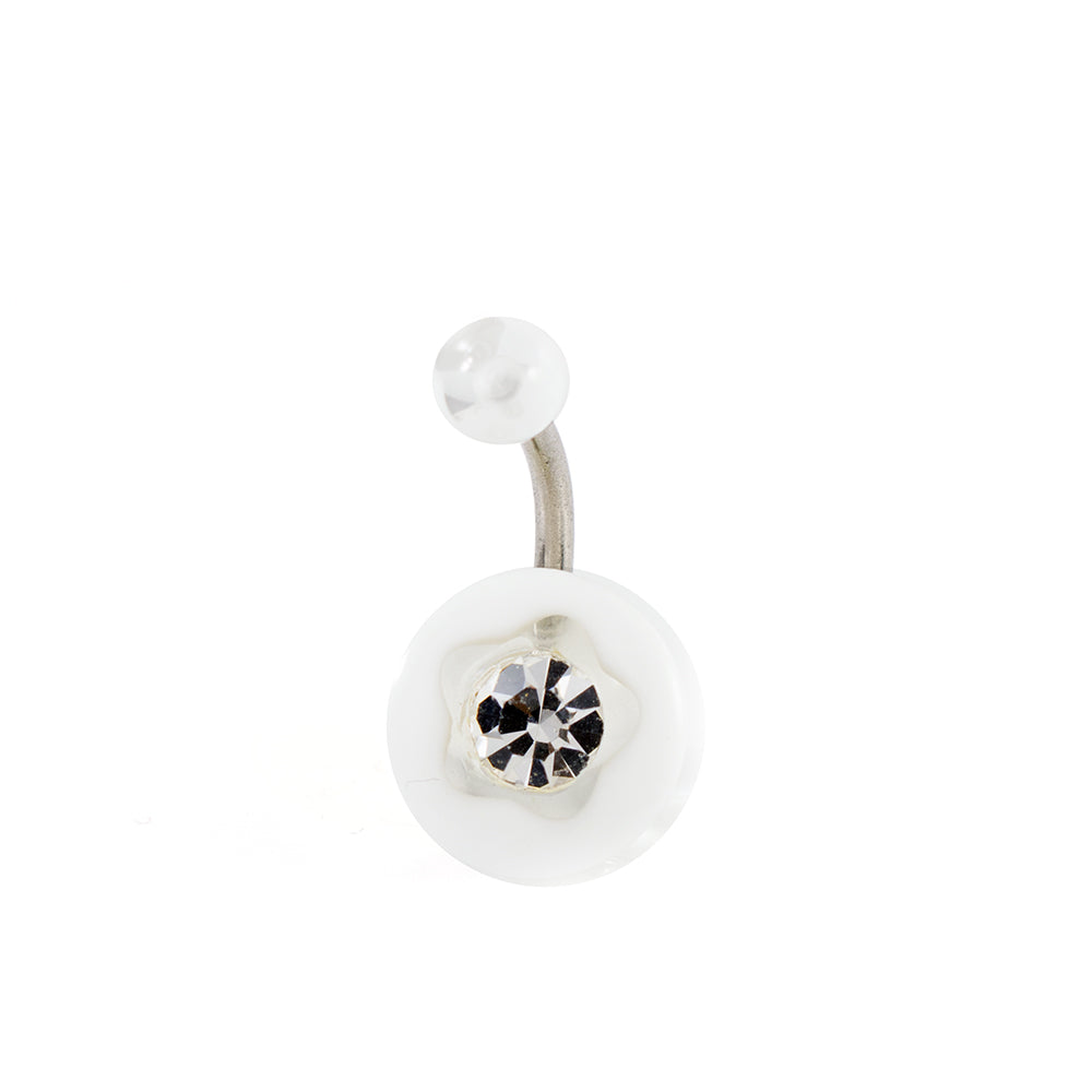 Acrylic 14 Gauge Flower Design Belly Rings with CZ - 5 Pack