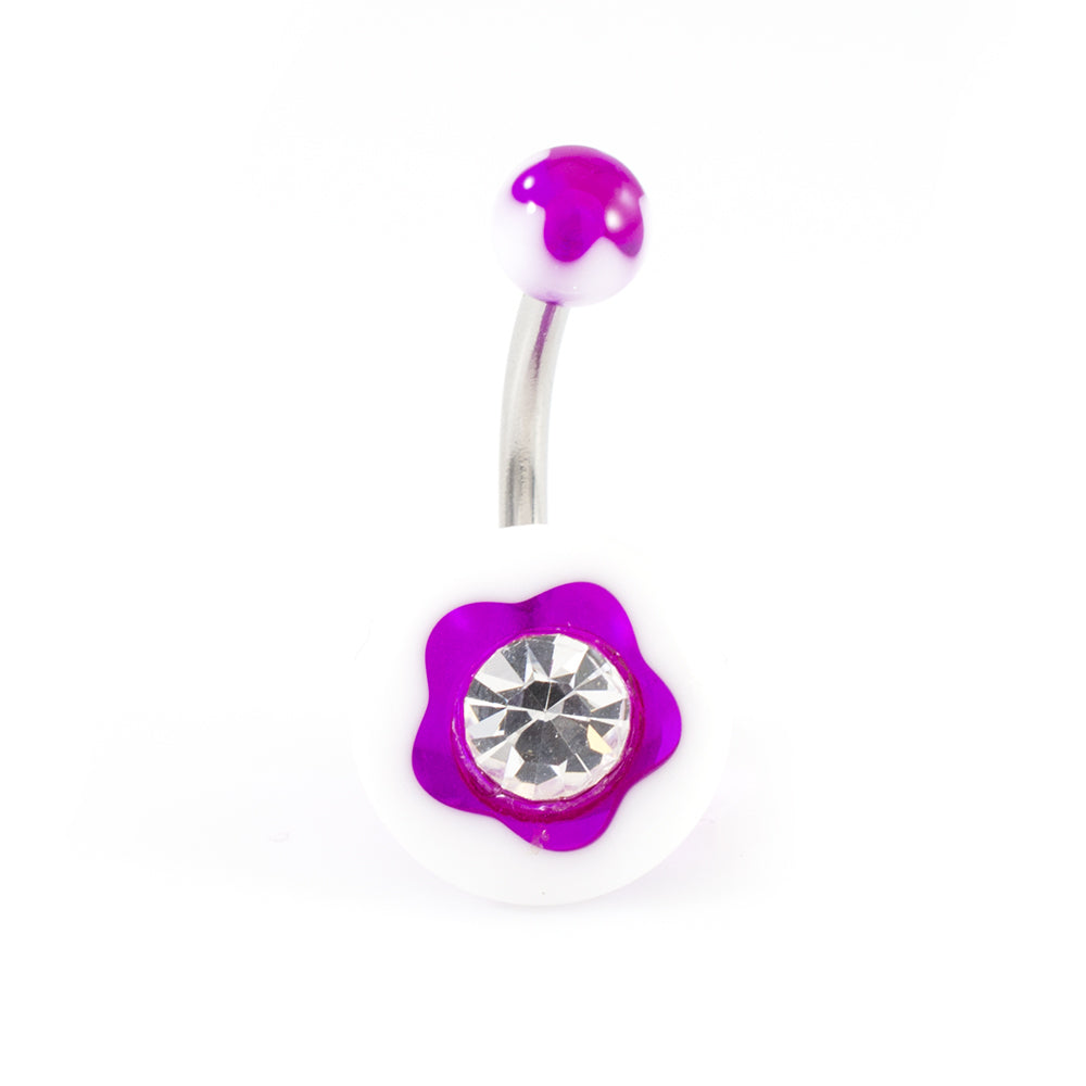 Acrylic 14 Gauge Flower Design Belly Rings with CZ - 5 Pack