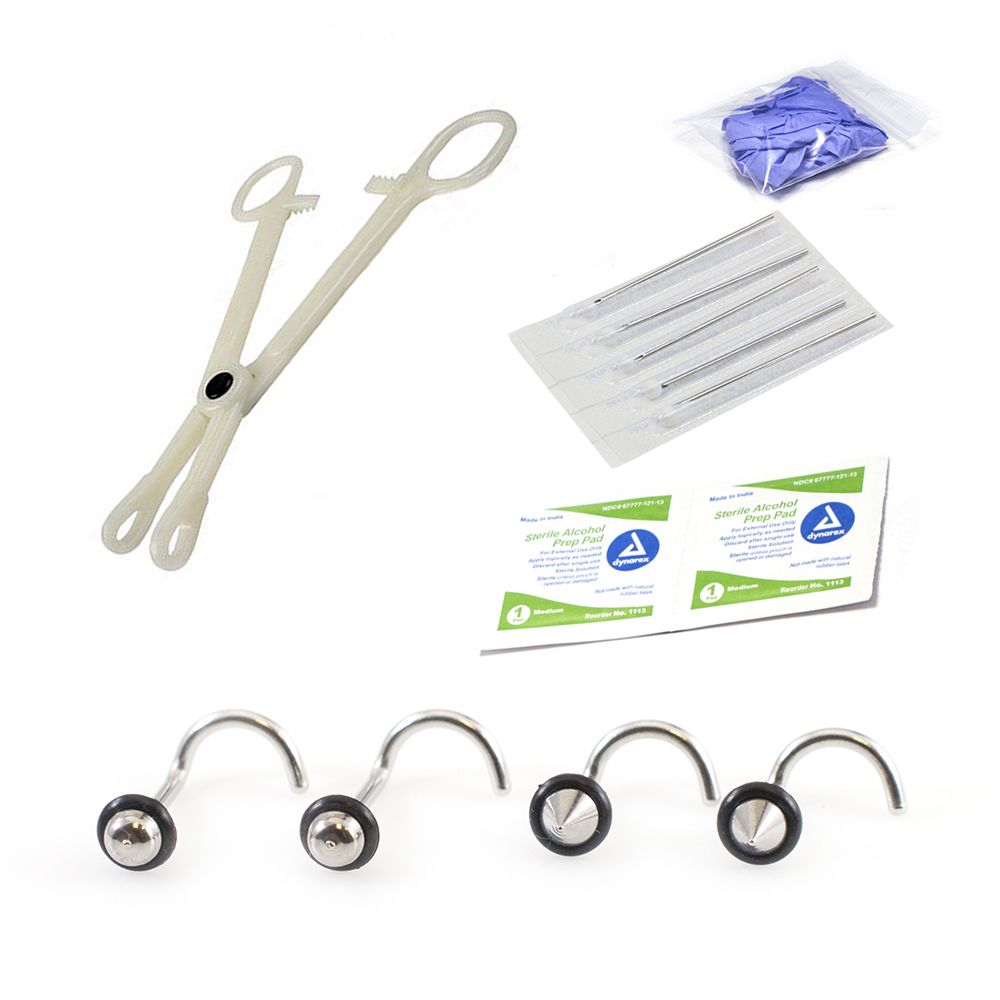 Surgical Steel 18 Gauge Nose Piercing Kit - 10 Pack