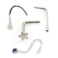 Surgical Steel 22 Gauge CZ Nose Rings Assorted Styles - 4 Pack