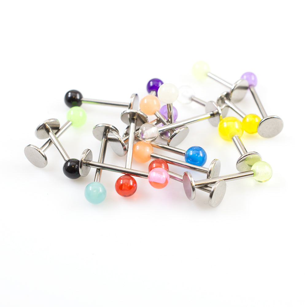 Surgical Steel 14 & 16G Labret Monroe Acrylic Ball Value - 20 Pack