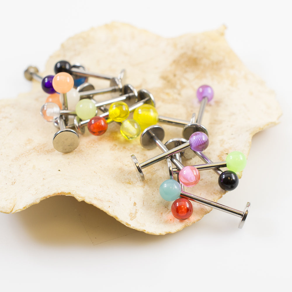 Surgical Steel 14 & 16G Labret Monroe Acrylic Ball Value - 20 Pack