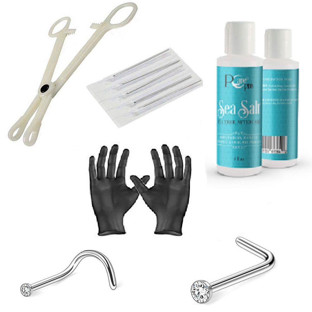 Surgical Steel LionGothic Nose Piercing Kit 10 Pack & Aftercare 4oz