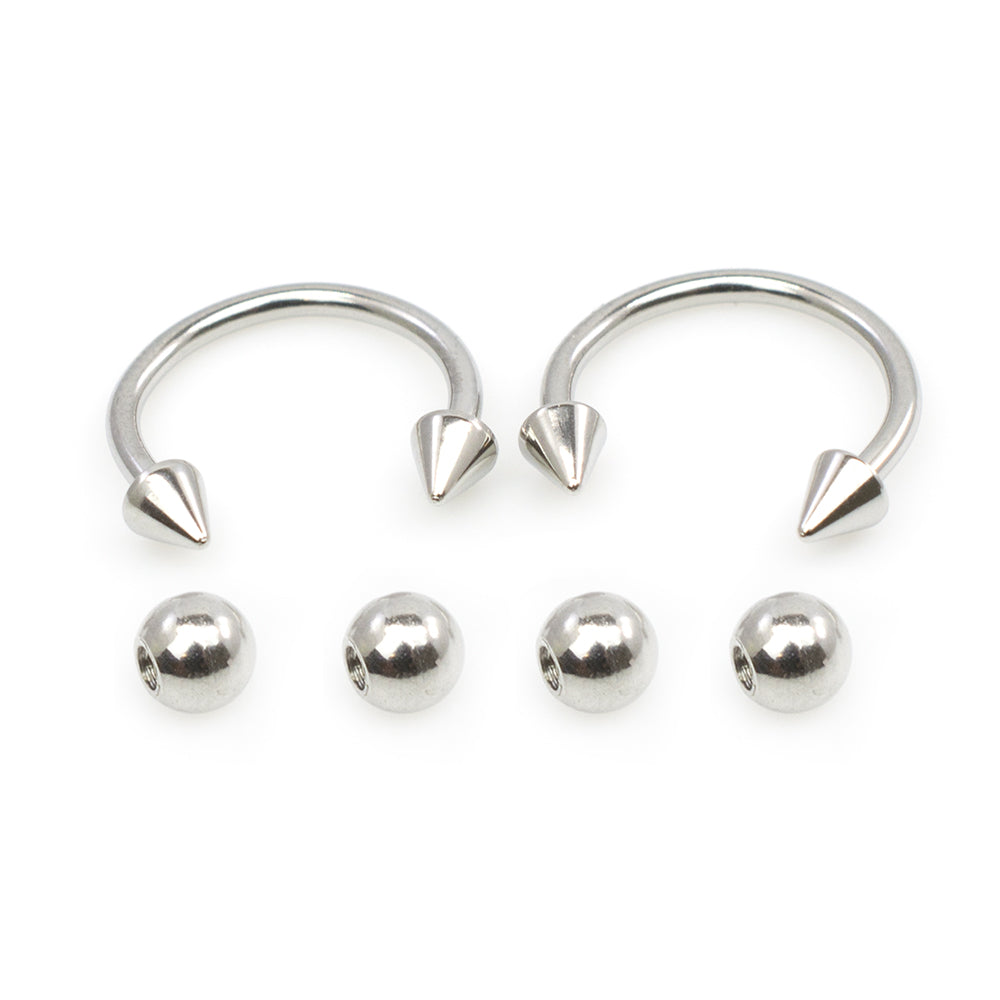 Surgical Steel 16 Gauge Horseshoe Rings with Extra Spikes - Pair