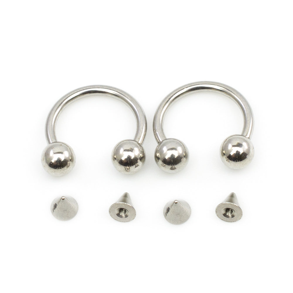 Surgical Steel 16 Gauge Horseshoe Rings with Extra Spikes - Pair