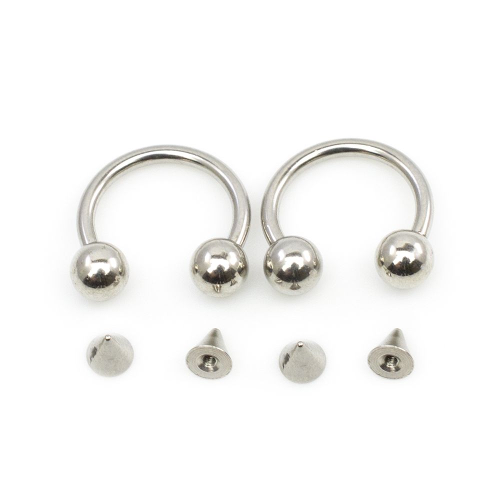 Surgical Steel 16 Gauge Horseshoe Rings with Extra Spikes - Pair