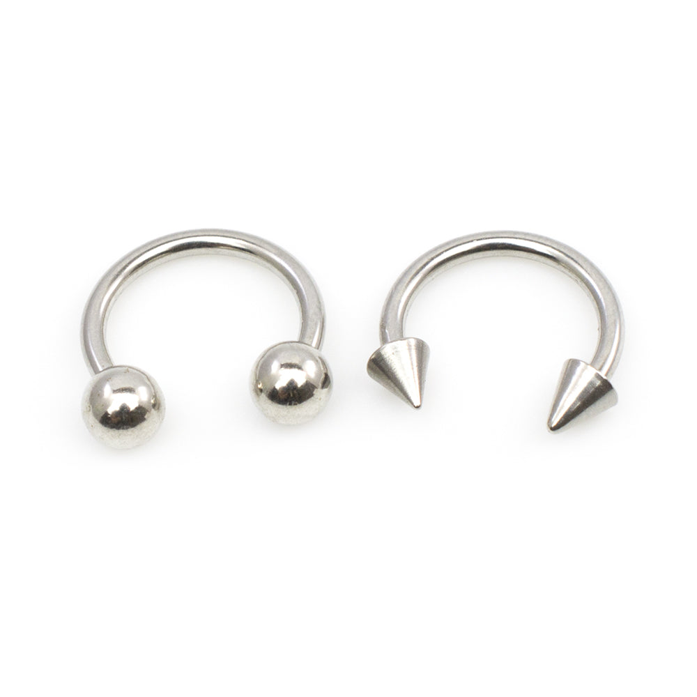 Surgical Steel 16 Gauge Horseshoe Rings with Extra Spikes - Pair