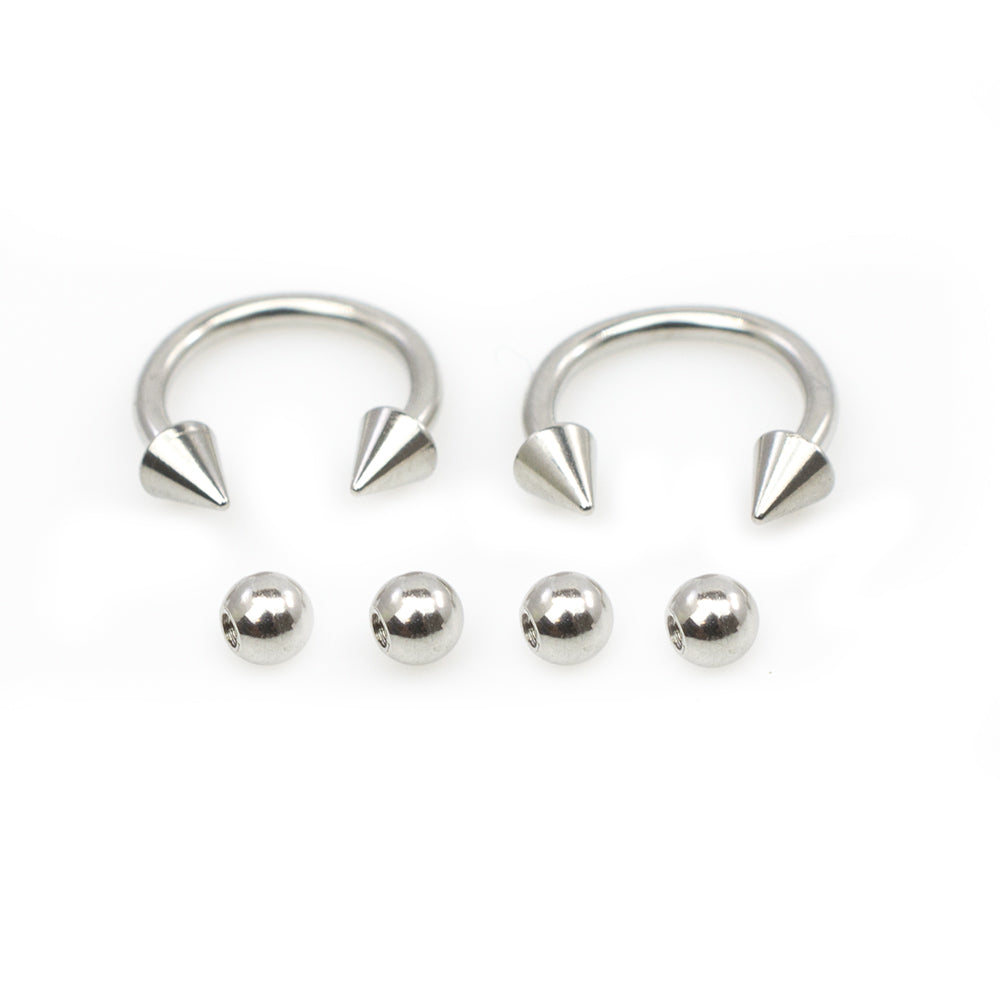 Surgical Steel 16 Gauge Horseshoe Rings with Extra Spikes - Pair