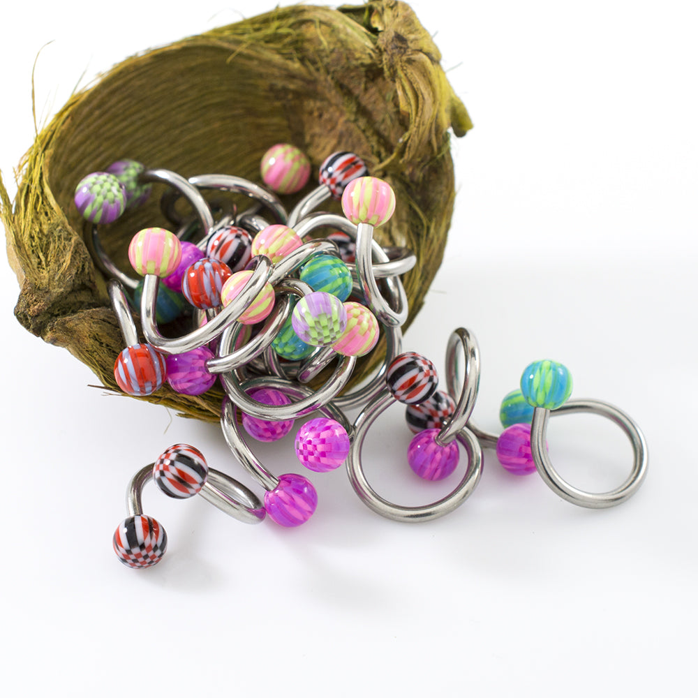 Surgical Steel 14 Gauge Twister Rings Acrylic Balls - 20 Pack