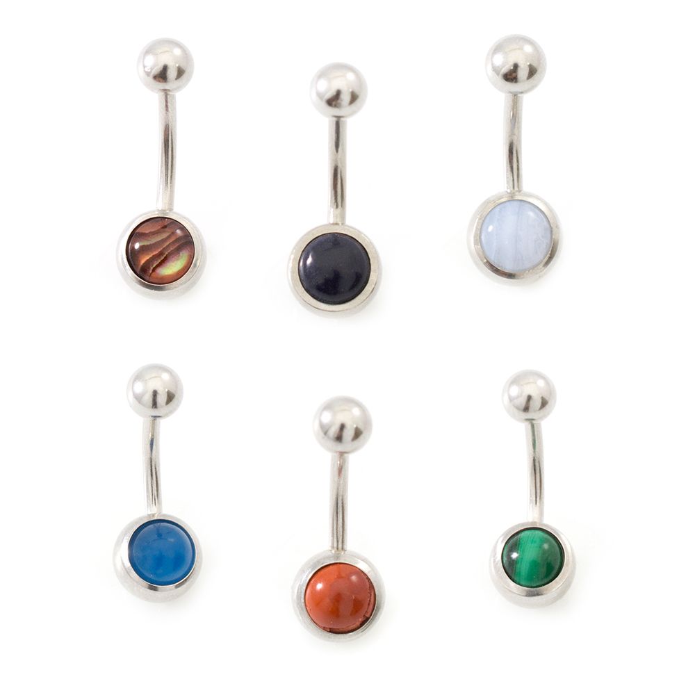 Surgical Steel 14 Gauge Belly Rings Semi Precious Stone - 6 Pack