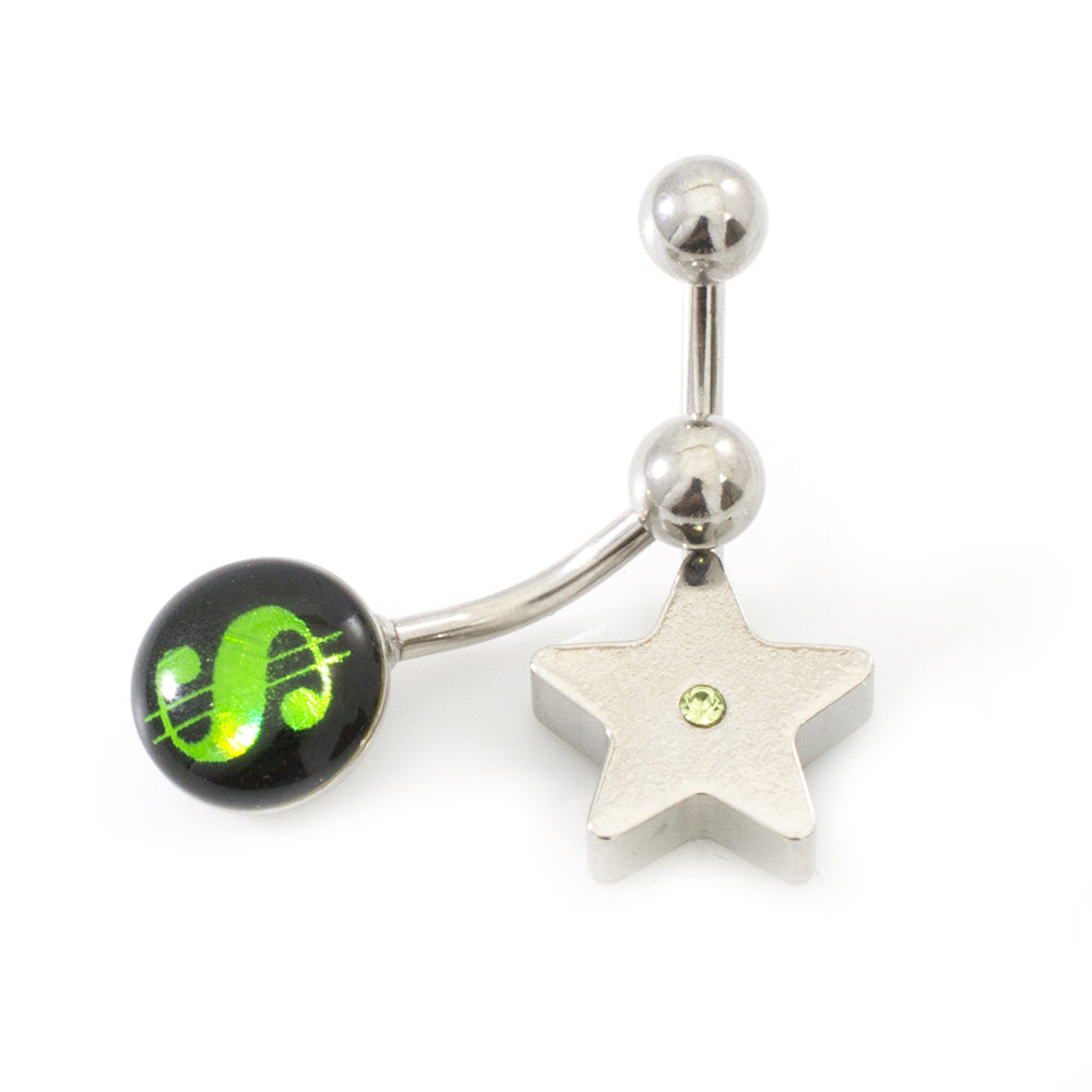 Surgical Steel 14 Gauge Star & Money Sign Belly Rings - Pair