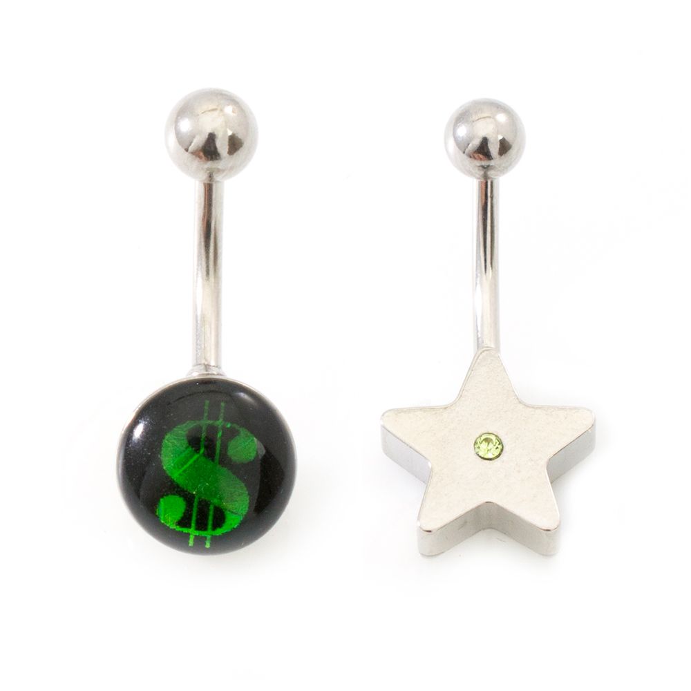 Surgical Steel 14 Gauge Star & Money Sign Belly Rings - Pair