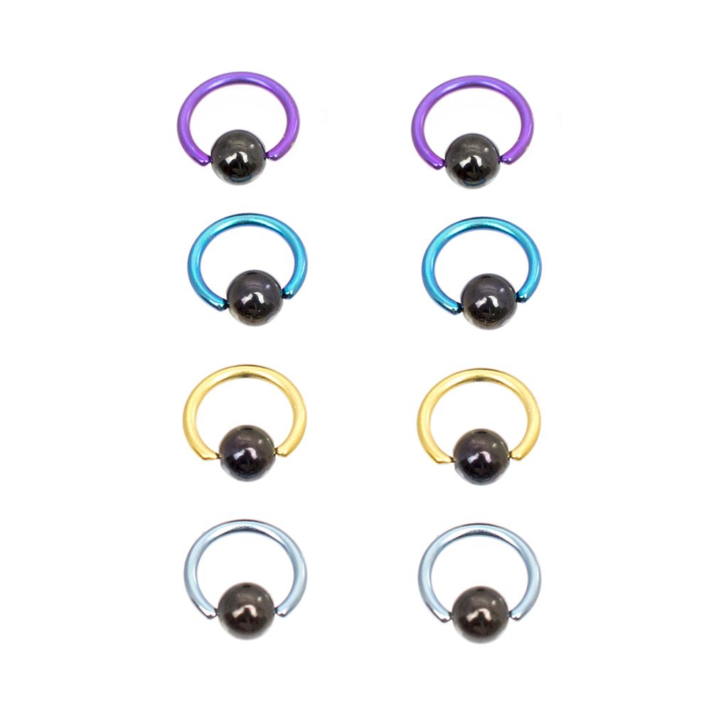 Anodized Titanium 18G Mini Captive Bead Rings Hematite Ball - 8 Pack