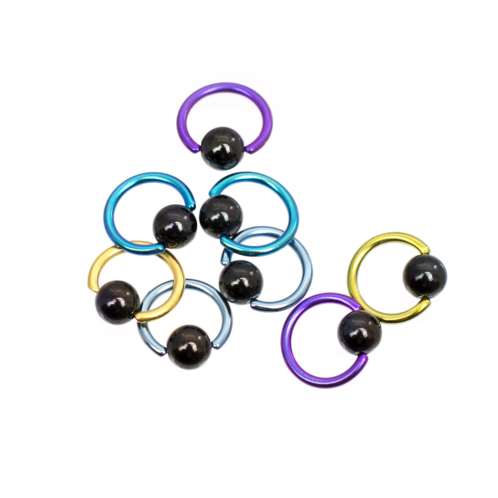 Anodized Titanium 18G Mini Captive Bead Rings Hematite Ball - 8 Pack