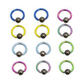Anodized Titanium 14G Captive Bead Rings Hematite Ball - 12 Pack