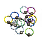 Anodized Titanium 14G Captive Bead Rings Hematite Ball - 12 Pack