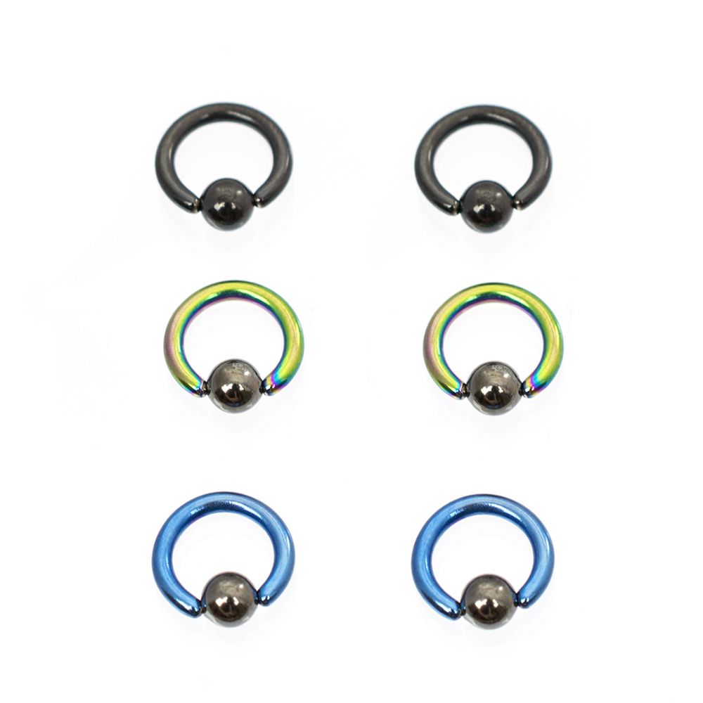 Anodized Titanium 14G Mini Captive Bead Rings Hematite Ball - 6 Pack