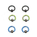 Anodized Titanium 14G Mini Captive Bead Rings Hematite Ball - 6 Pack