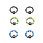 Anodized Titanium 14G Mini Captive Bead Rings Hematite Ball - 6 Pack