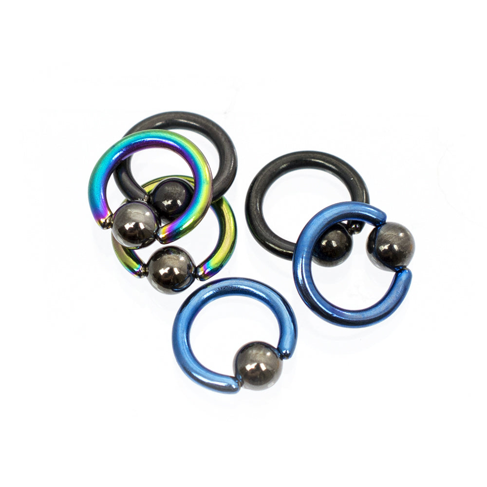 Anodized Titanium 14G Mini Captive Bead Rings Hematite Ball - 6 Pack