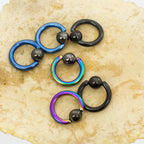 Anodized Titanium 14G Mini Captive Bead Rings Hematite Ball - 6 Pack