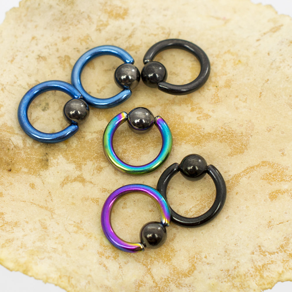 Anodized Titanium 14G Mini Captive Bead Rings Hematite Ball - 6 Pack