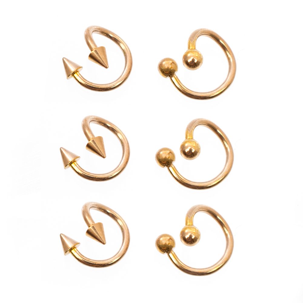 Surgical Steel 16 Gauge Twister Rings Spike & Ball Ends - 6 Pack