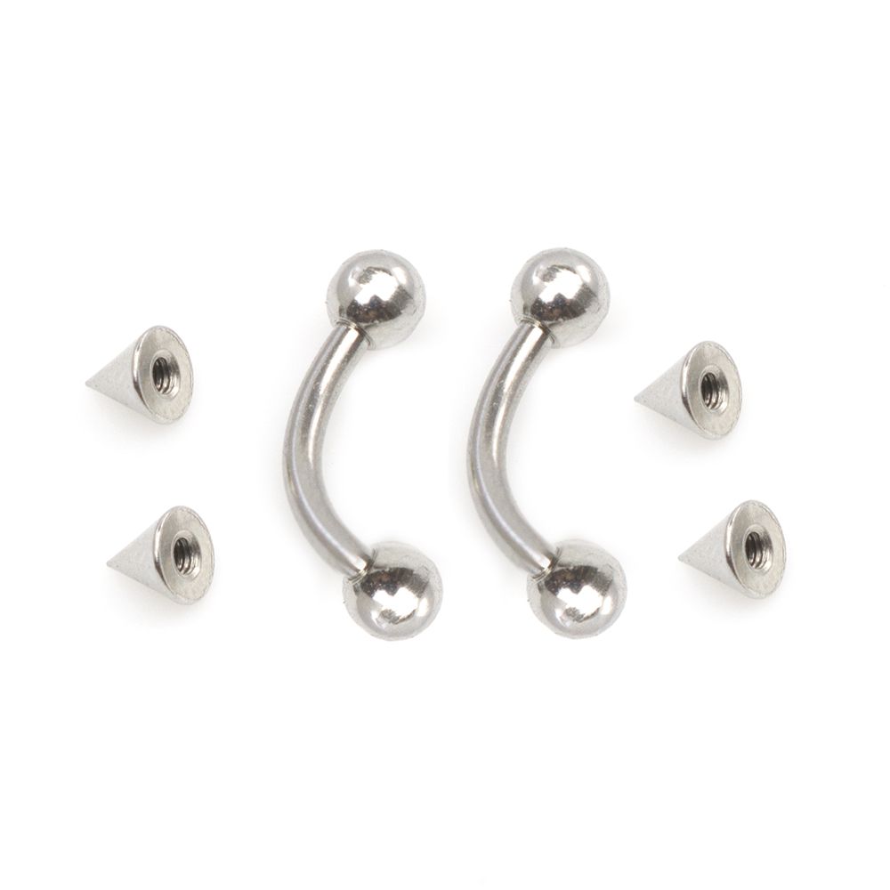 Surgical Steel 16 Gauge Eyebrow Rings with Extra Spike Beads - Pair
