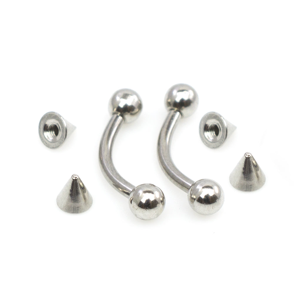 Surgical Steel 16 Gauge Eyebrow Rings with Extra Spike Beads - Pair