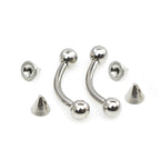 Surgical Steel 16 Gauge Eyebrow Rings with Extra Spike Beads - Pair