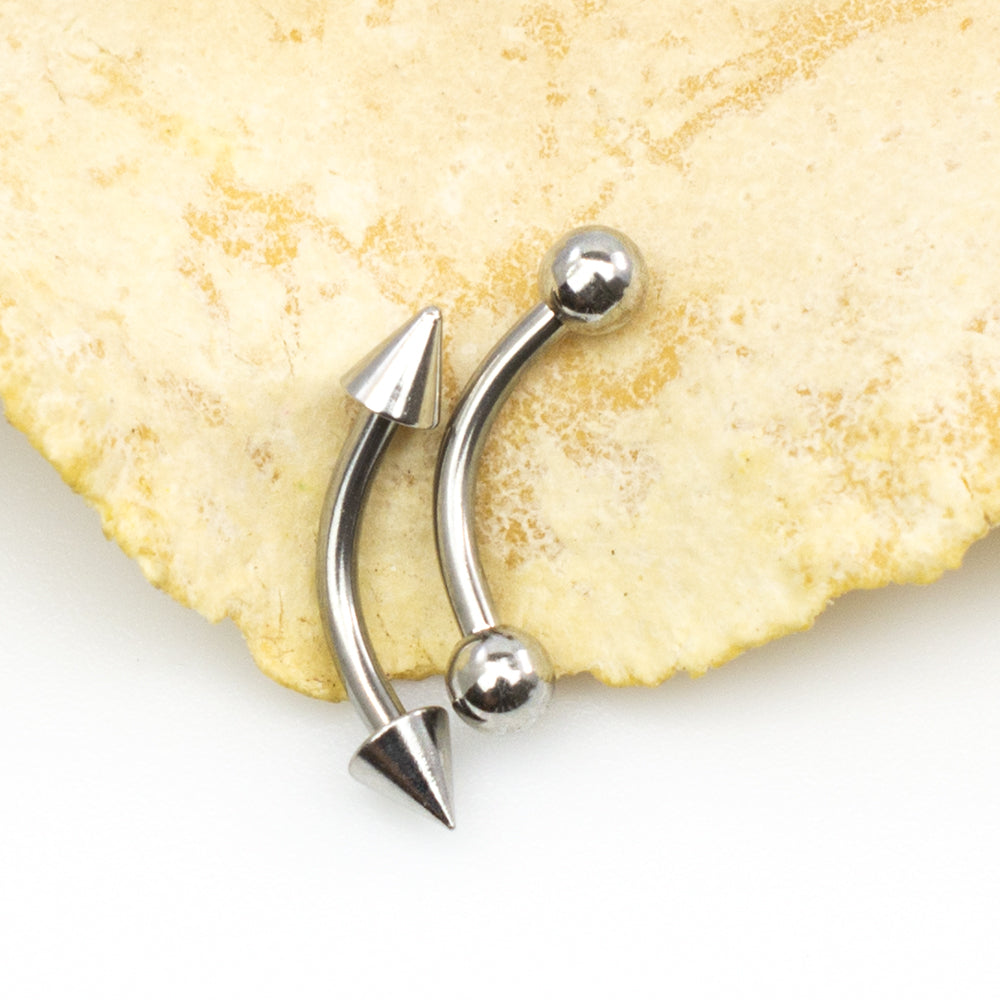 Surgical Steel 16 Gauge Eyebrow Rings with Extra Spike Beads - Pair
