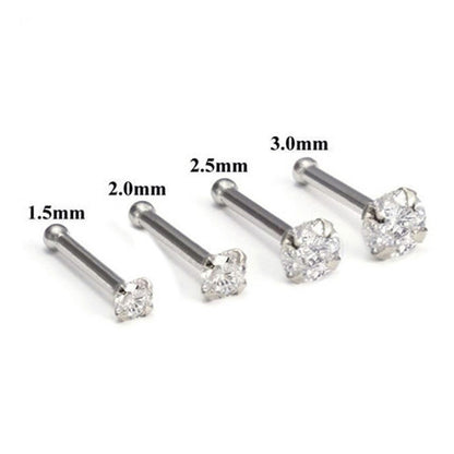14K White Gold 20 Gauge Nose Bone Stud with 3mm Diamond - photo 5