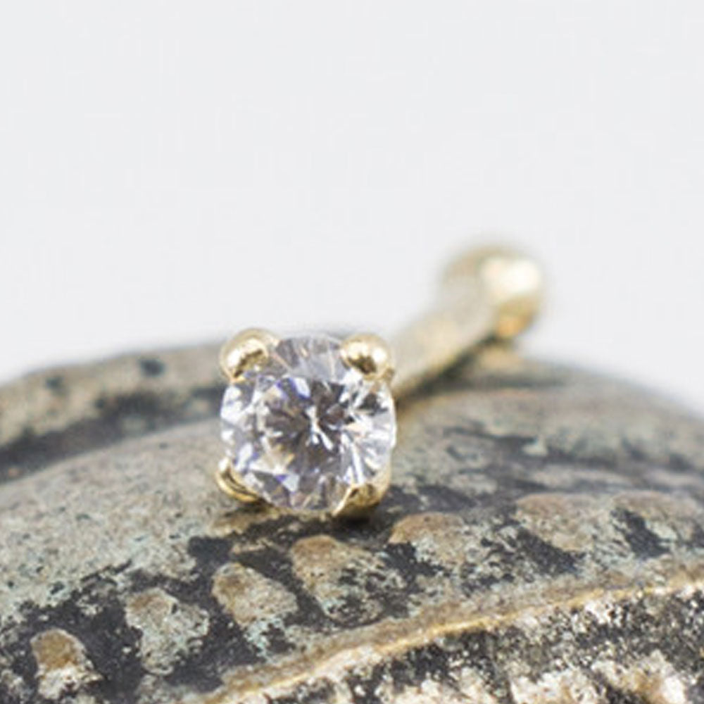 14K Solid Gold 20 Gauge Nose Bone Stud with 3mm Diamond - photo 3