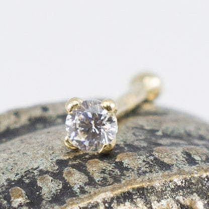 14K Solid Gold 20 Gauge Nose Bone Stud with 3mm Diamond - photo 3