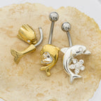 Surgical Steel 14 Gauge Dolphin Design Belly Rings - 3 Pack