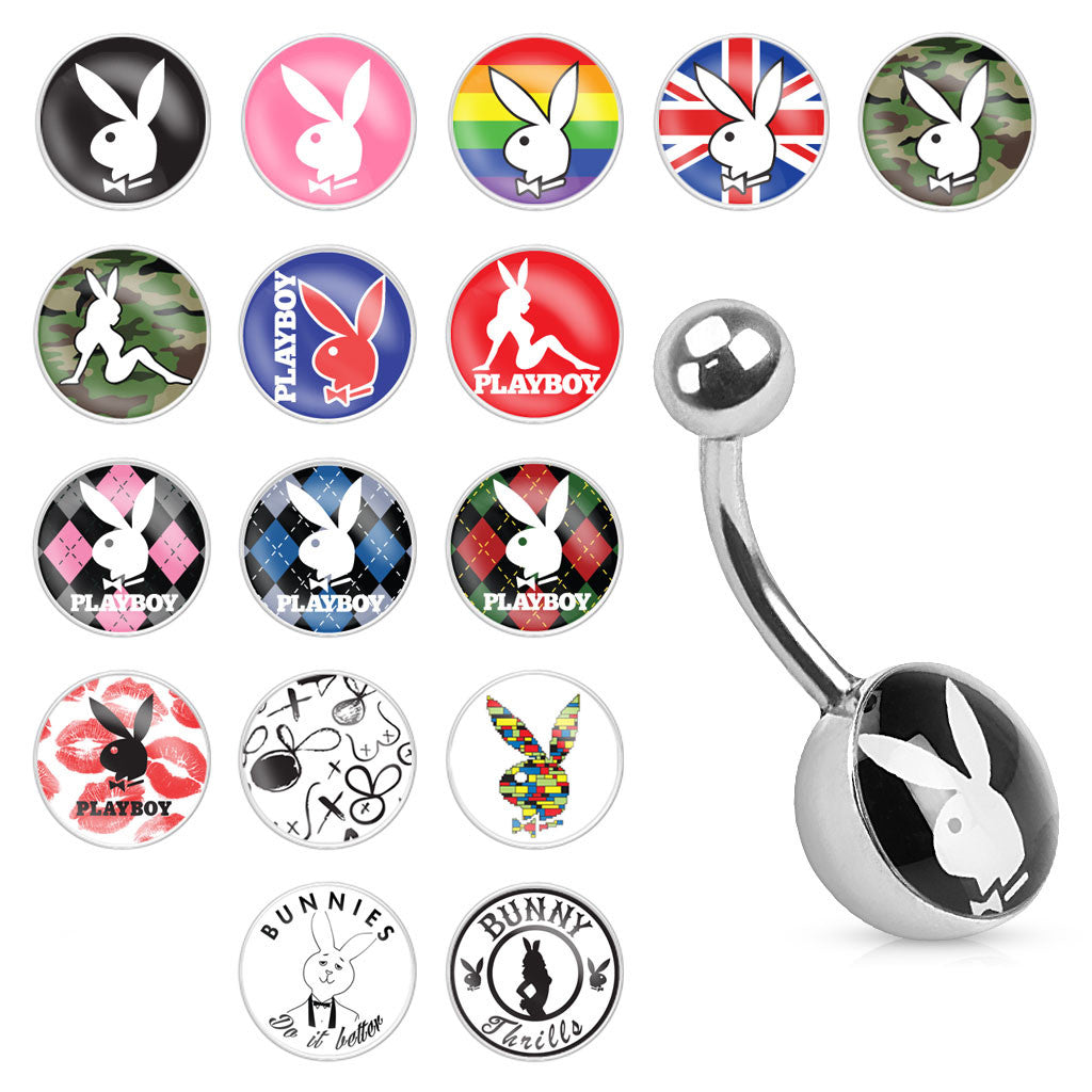 Surgical Steel 14 Gauge Belly Ring with Playboy Bunny Pattern