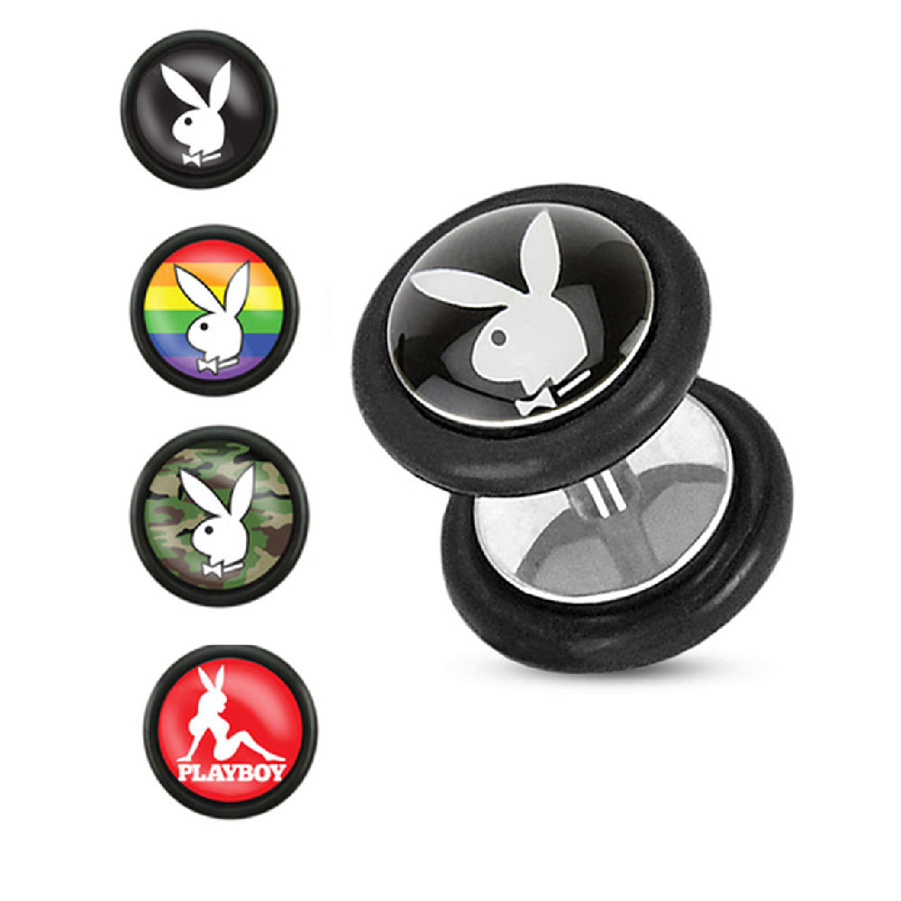 Surgical Steel 16 Gauge Fake Plugs with Playboy Bunny 1/4 Inch - Pair