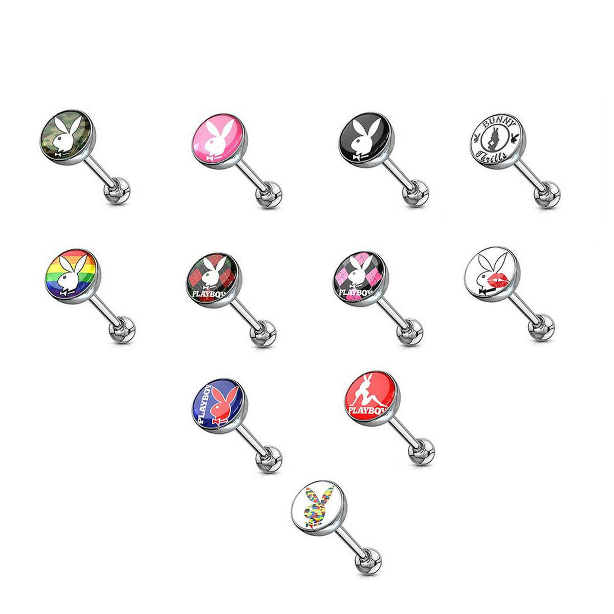 Surgical Steel 14 Gauge Tongue Barbell with Playboy Bunny Logo