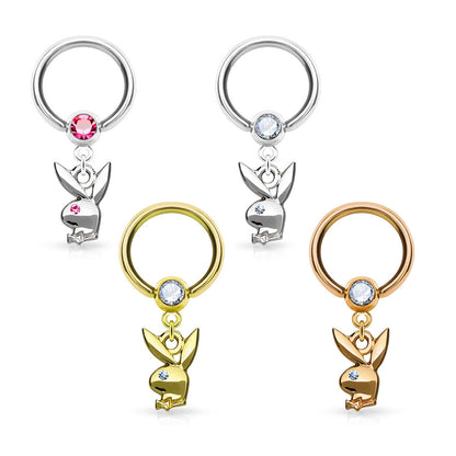Surgical Steel 16 Gauge Captive Bead Ring with Playboy Dangle CZ