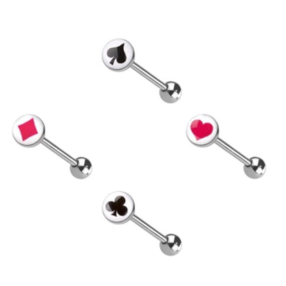 Surgical Steel 14 Gauge Tongue Barbell with Poker Card Logo - 4 Pcs