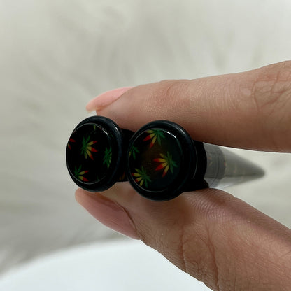 Acrylic Pot Leaf Fake Ear Tapers 16G - Pair - photo 3