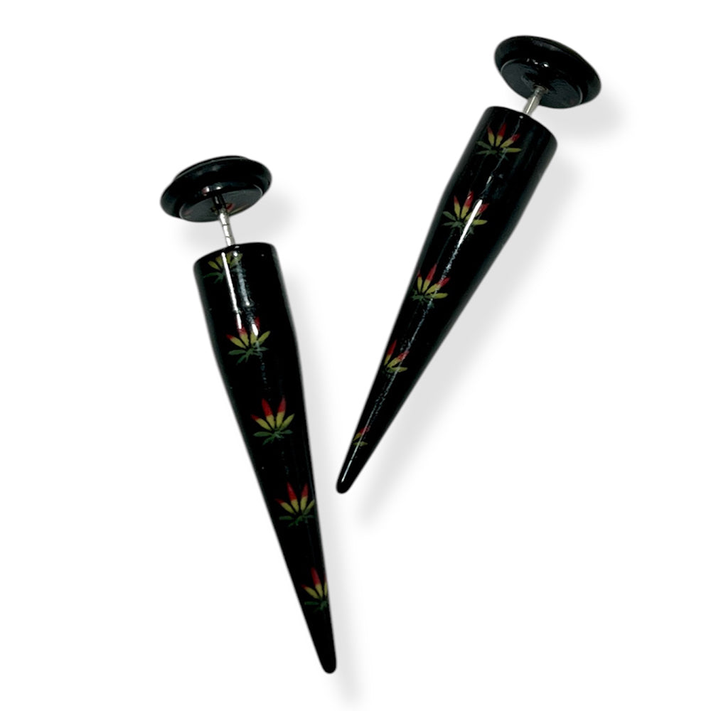 Acrylic Pot Leaf Fake Ear Tapers 16G - Pair