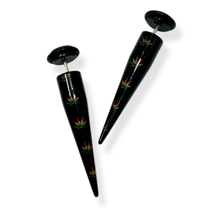 Acrylic Pot Leaf Fake Ear Tapers 16G - Pair