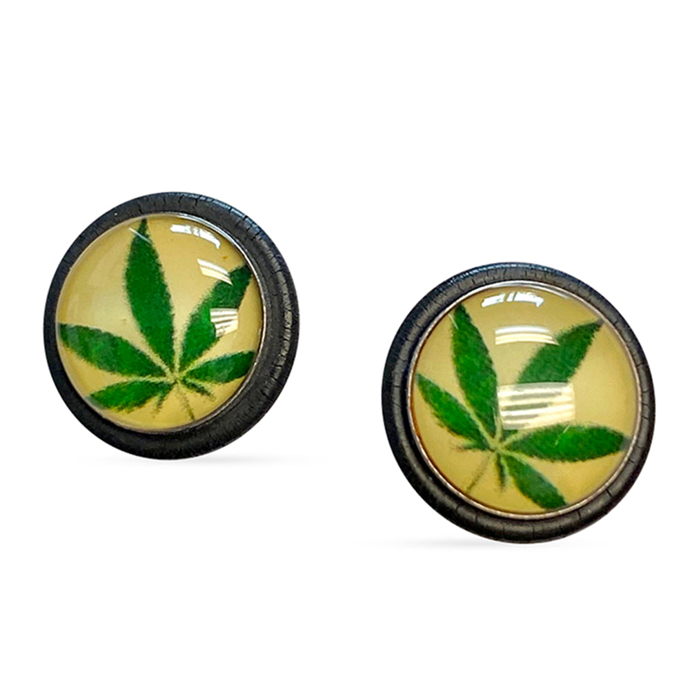 Surgical Steel 16 Gauge Pot Leaf Fake Taper Ear Gauge Earrings - Pair