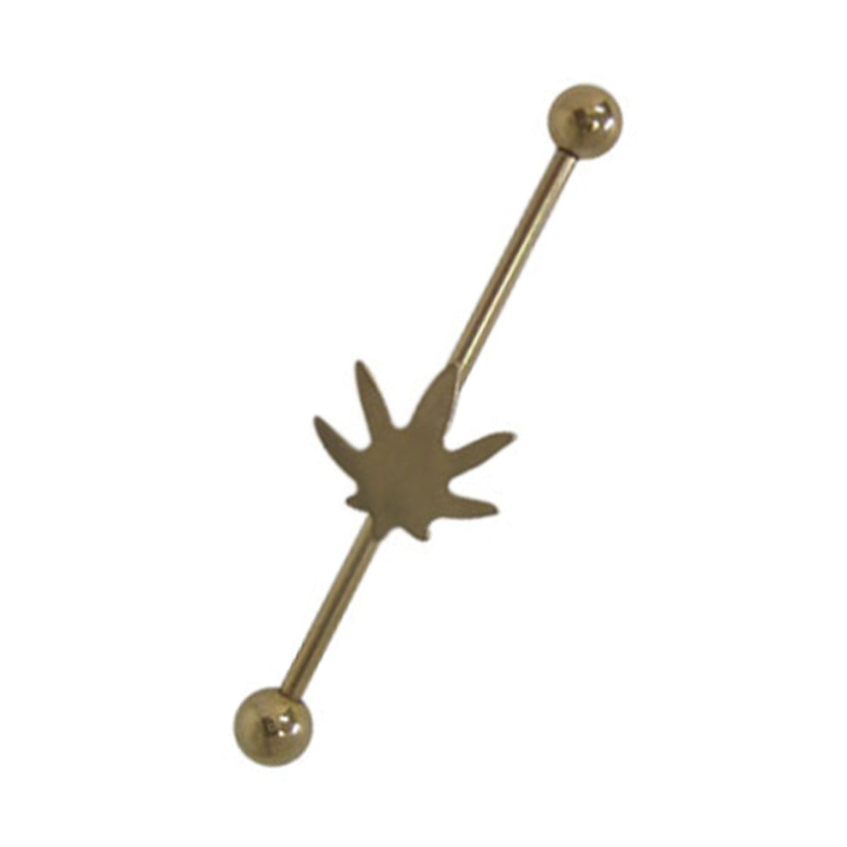 PVD Gold Surgical Steel 14 Gauge Industrial Barbell with Pot Leaf
