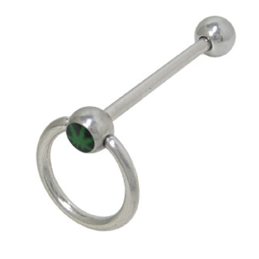 Surgical Steel 14 Gauge Tongue Barbell with Pot Leaf Door Knocker