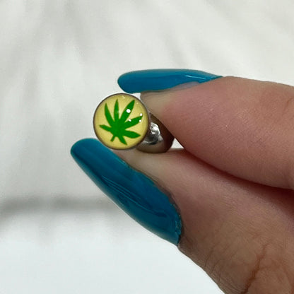 Surgical Steel 14 Gauge 5/8 Inch Tongue Barbell with Pot Leaf Logo - photo 3