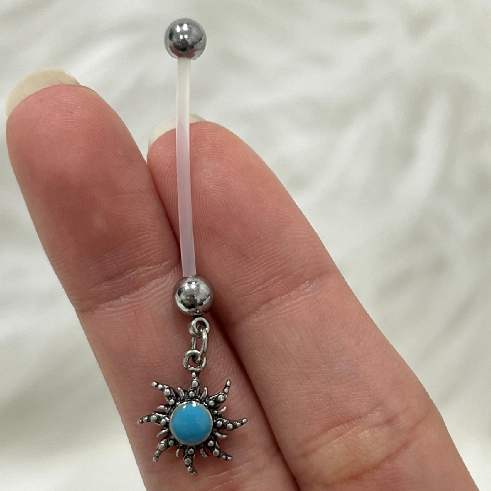 Bioflex Pregnancy Belly Ring 14G 25mm with Turquoise Sun Dangle - photo 4